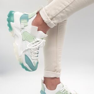Biało miętowe sneakersy damskie buty
